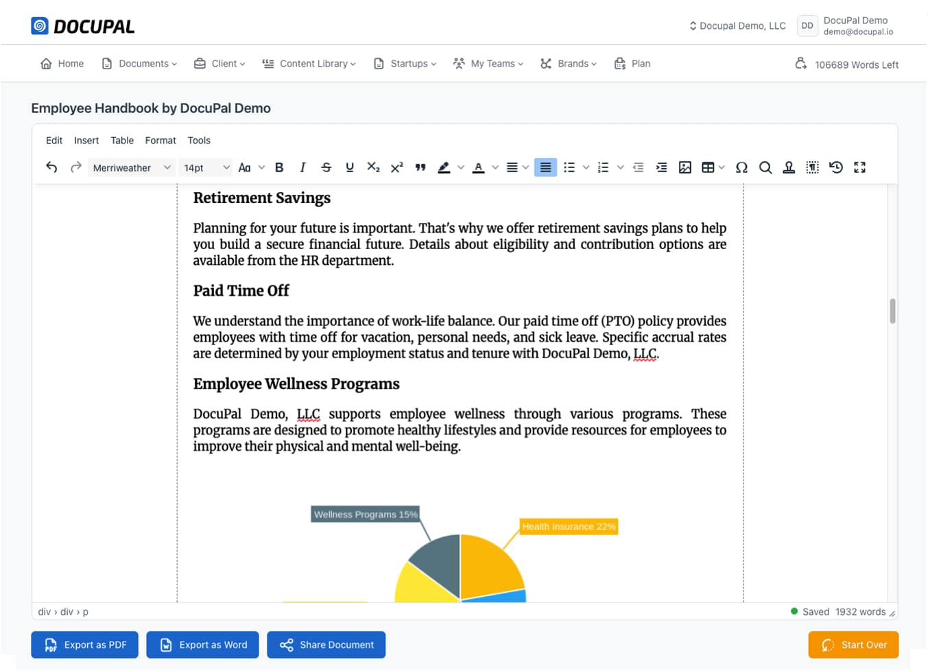 DocuPal Dashboard - AI Document Writer Interface Main hero image